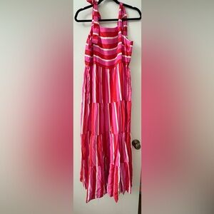 Vibrant Pink and Red Striped Midi Dress